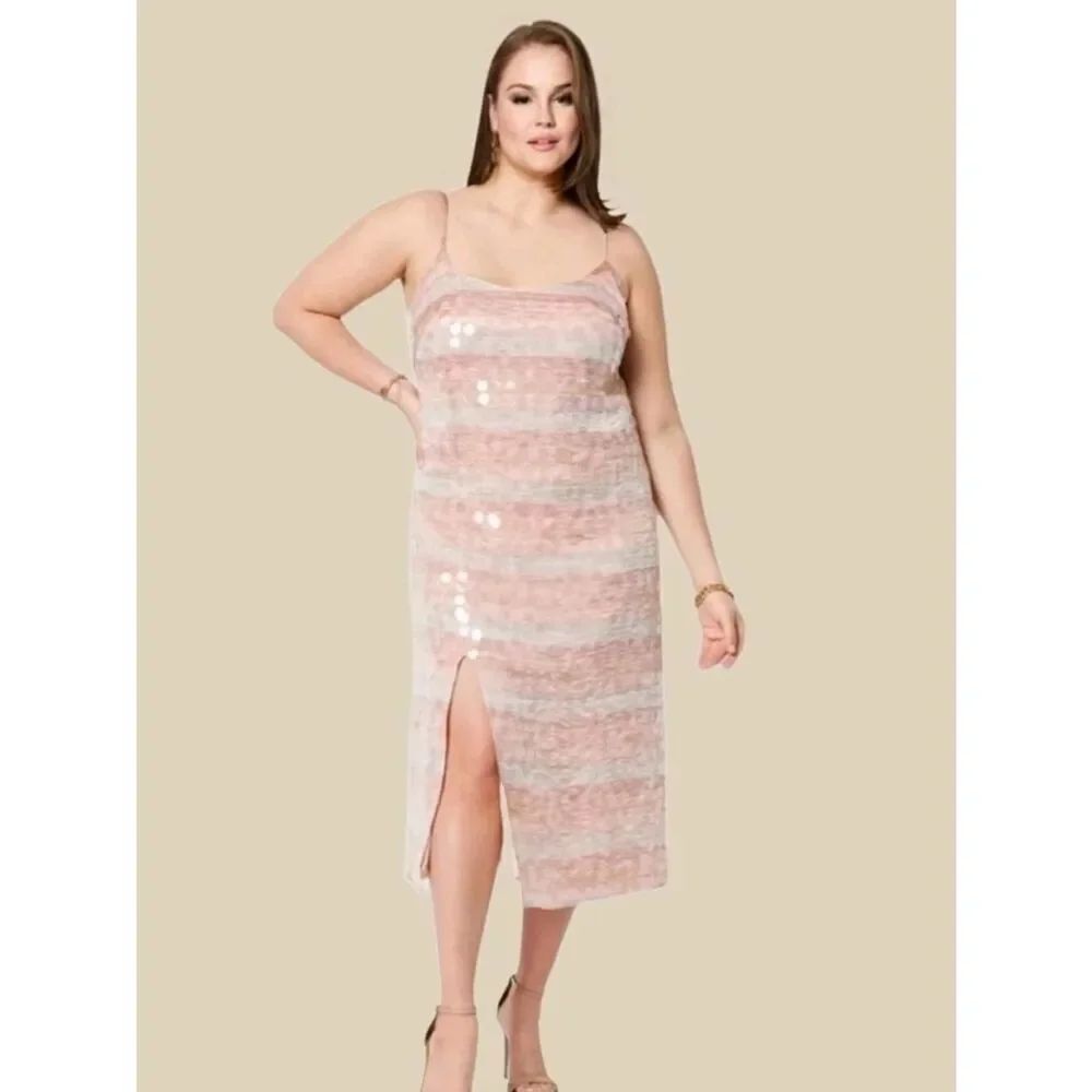 Eloquii Sequin Slip Pastel Palette Midi Dress Glam Cocktail Party Plus Sz 24 NWT